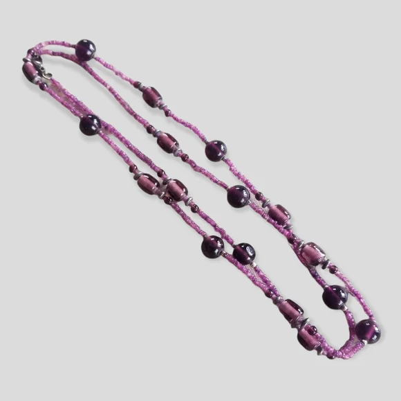 Vintage 1970s Amethyst Glass Bead Necklace - Picture 3 of 8